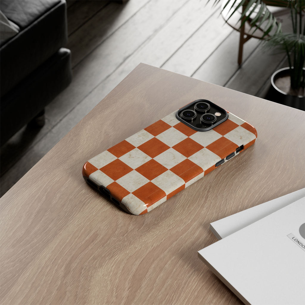 Vintage Orange Checkerboard Tough Phone Case