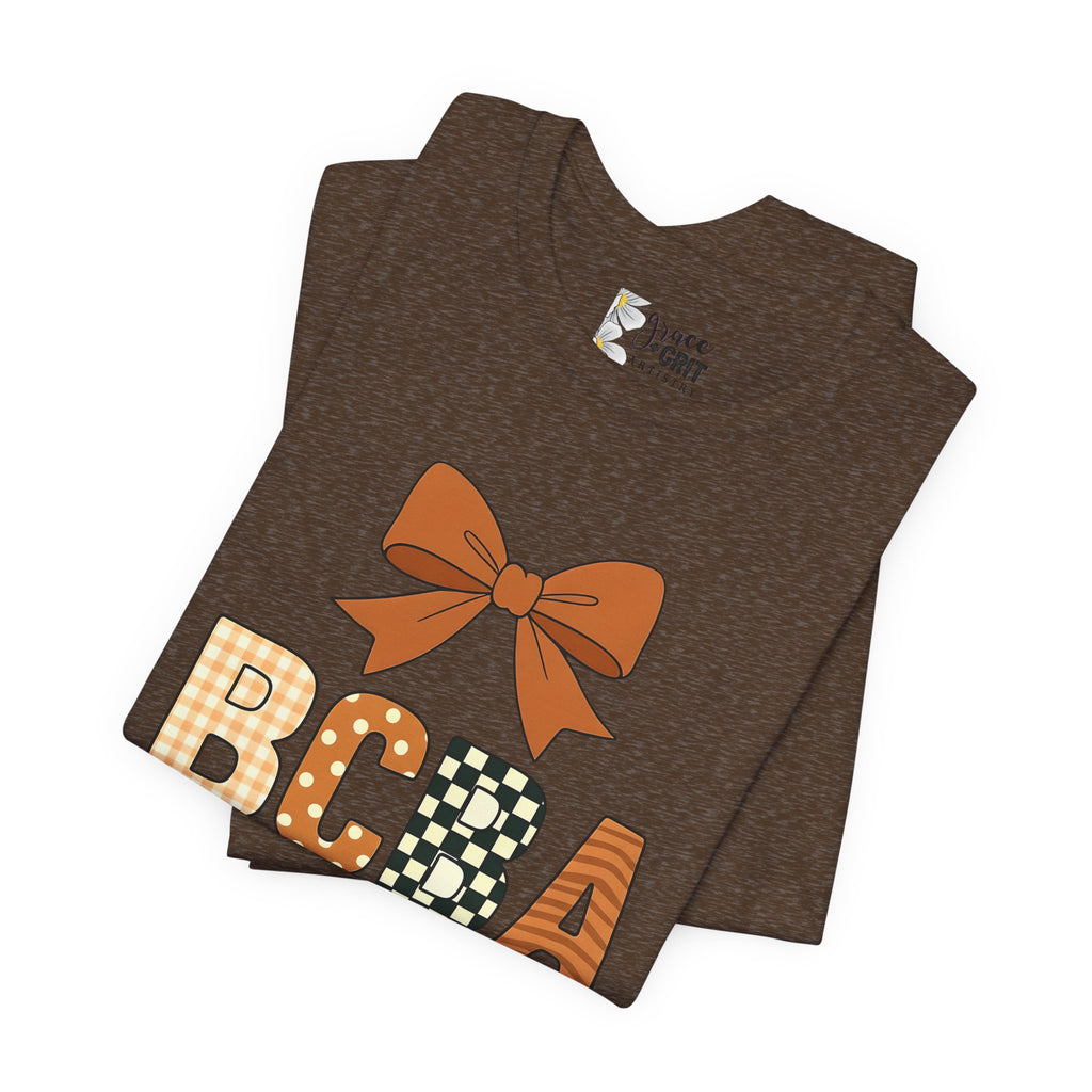 Fall Bow 'BCCA' Graphic Tee — Plaid & Checker Pattern Seasonal Shirt
