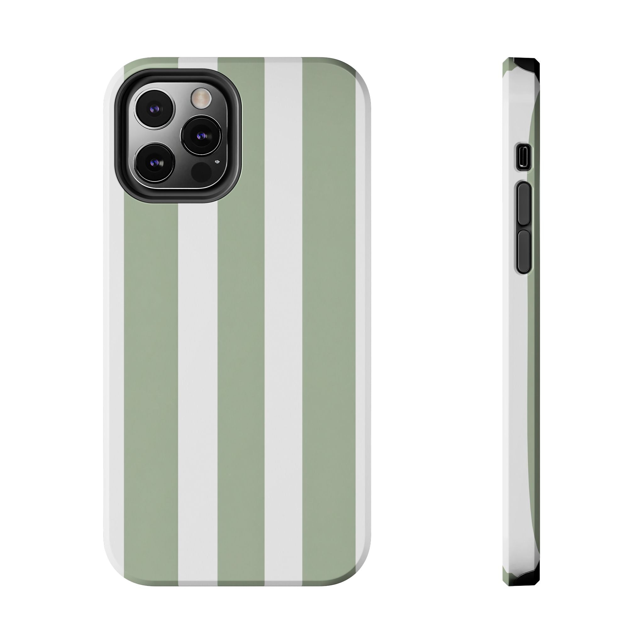 Sage & White Striped Tough Phone Case — Durable Protective Phone Cover