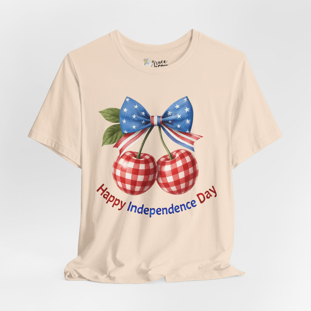 Independence Day Cherry Tee — Patriotic Bow 'Happy Independence Day' T-Shirt