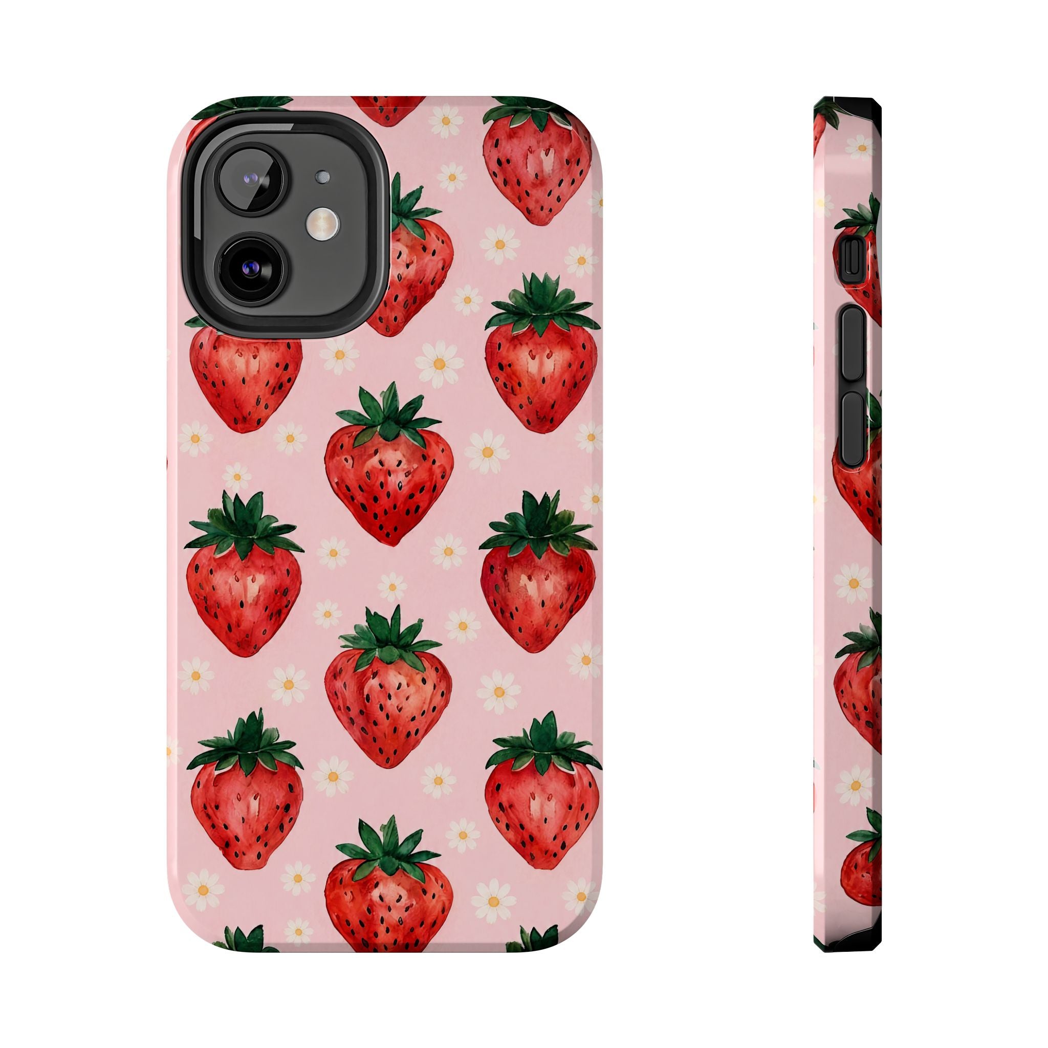 Strawberry Pattern Tough Phone Case — Cute Pink Fruit iPhone/Android Protection