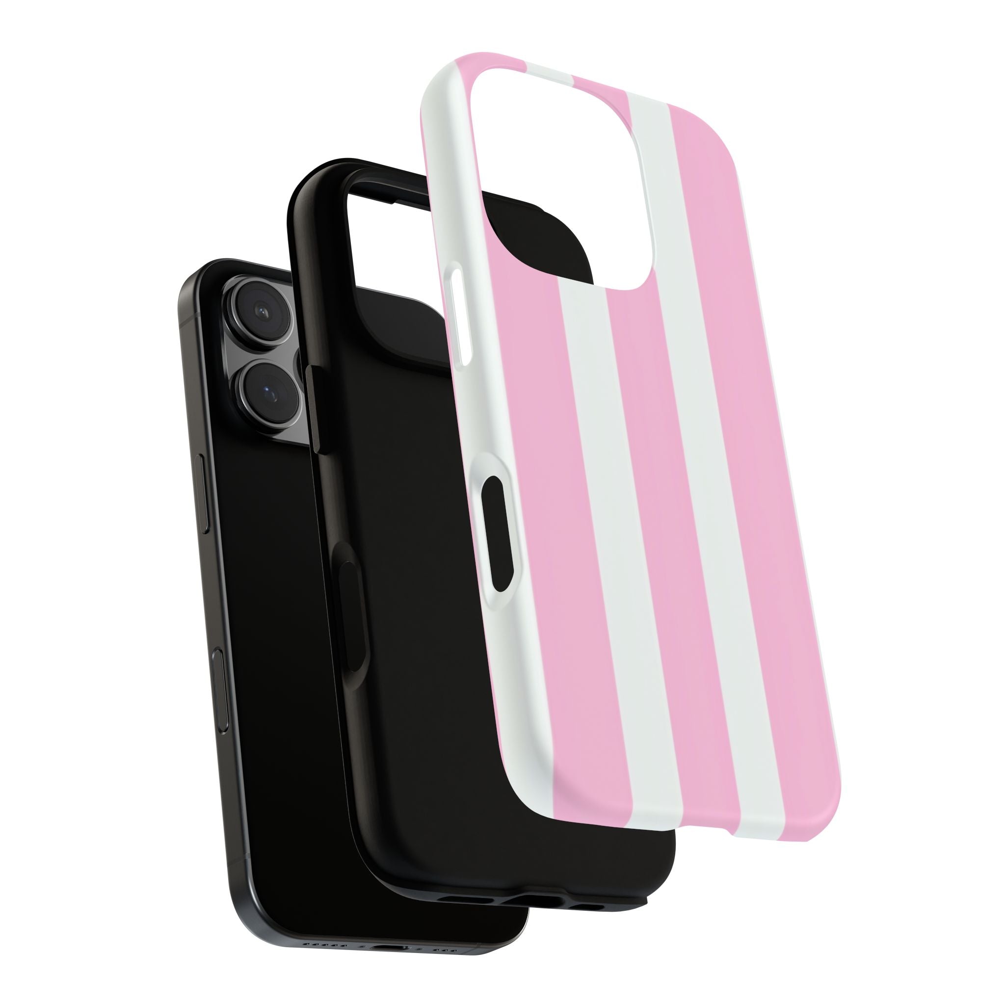 Pink & White Striped Tough Phone Case — Durable Protective Phone Cover