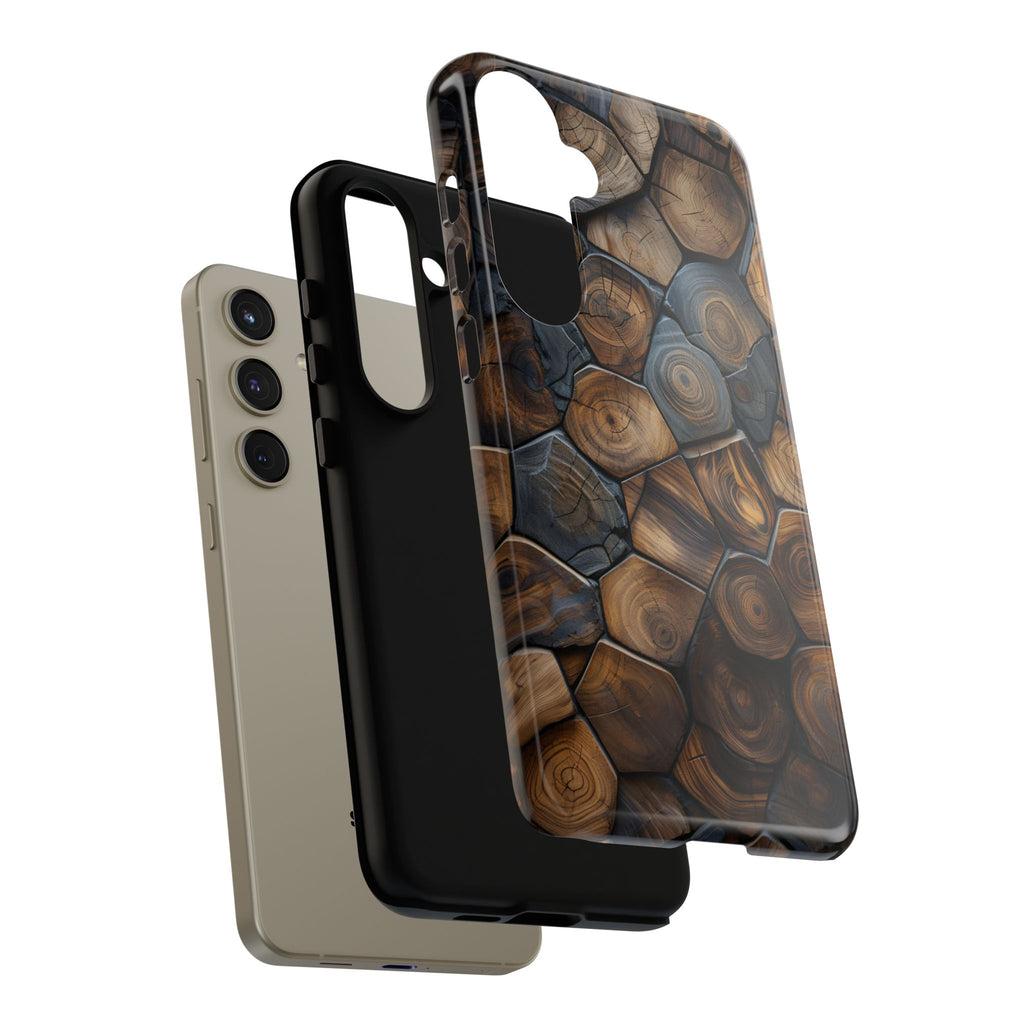 Wood Grain Hex Phone Case — Rustic Geometric iPhone Protection