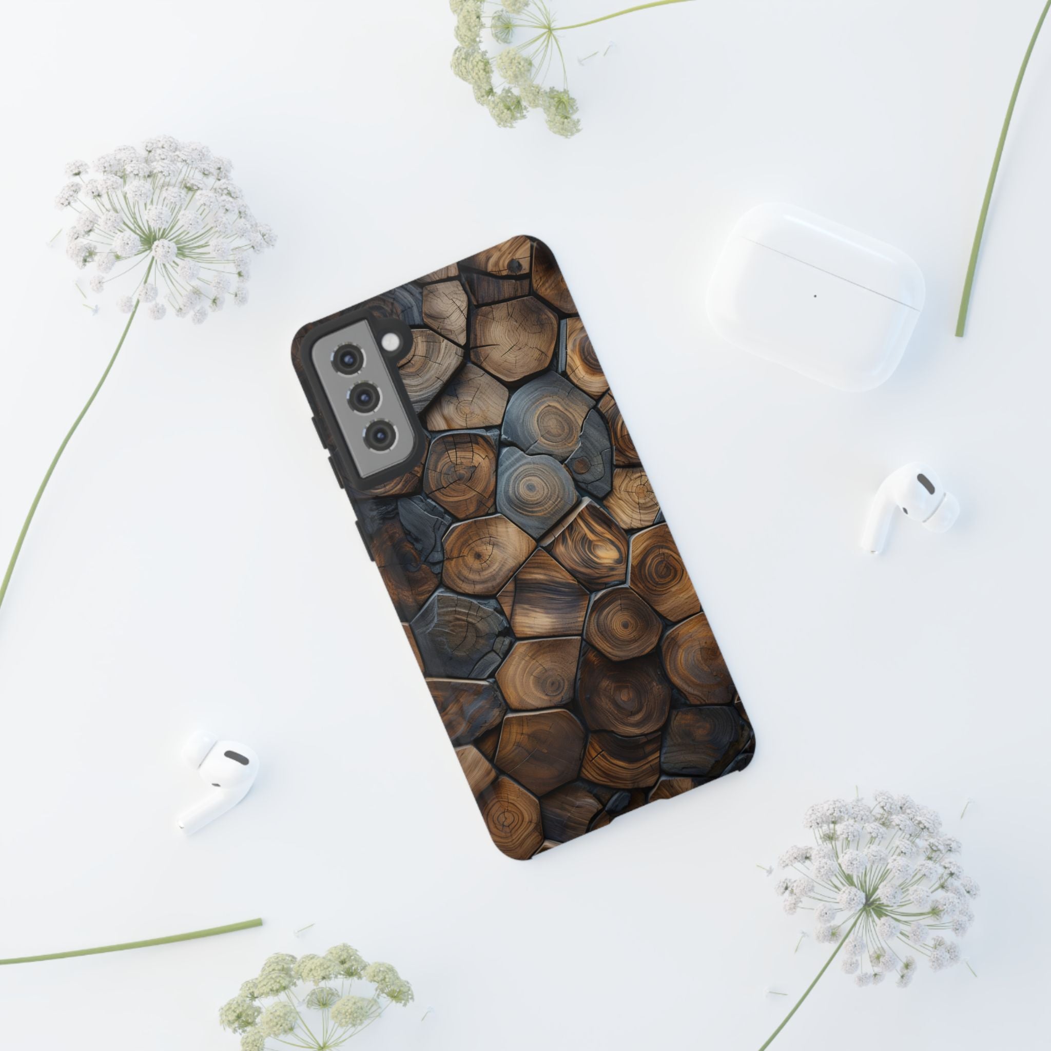 Wood Grain Hex Phone Case — Rustic Geometric iPhone Protection