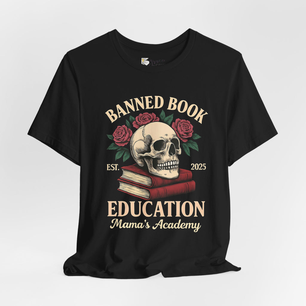 Banned Book Skull with Roses T-Shirt | Education Stack Tee