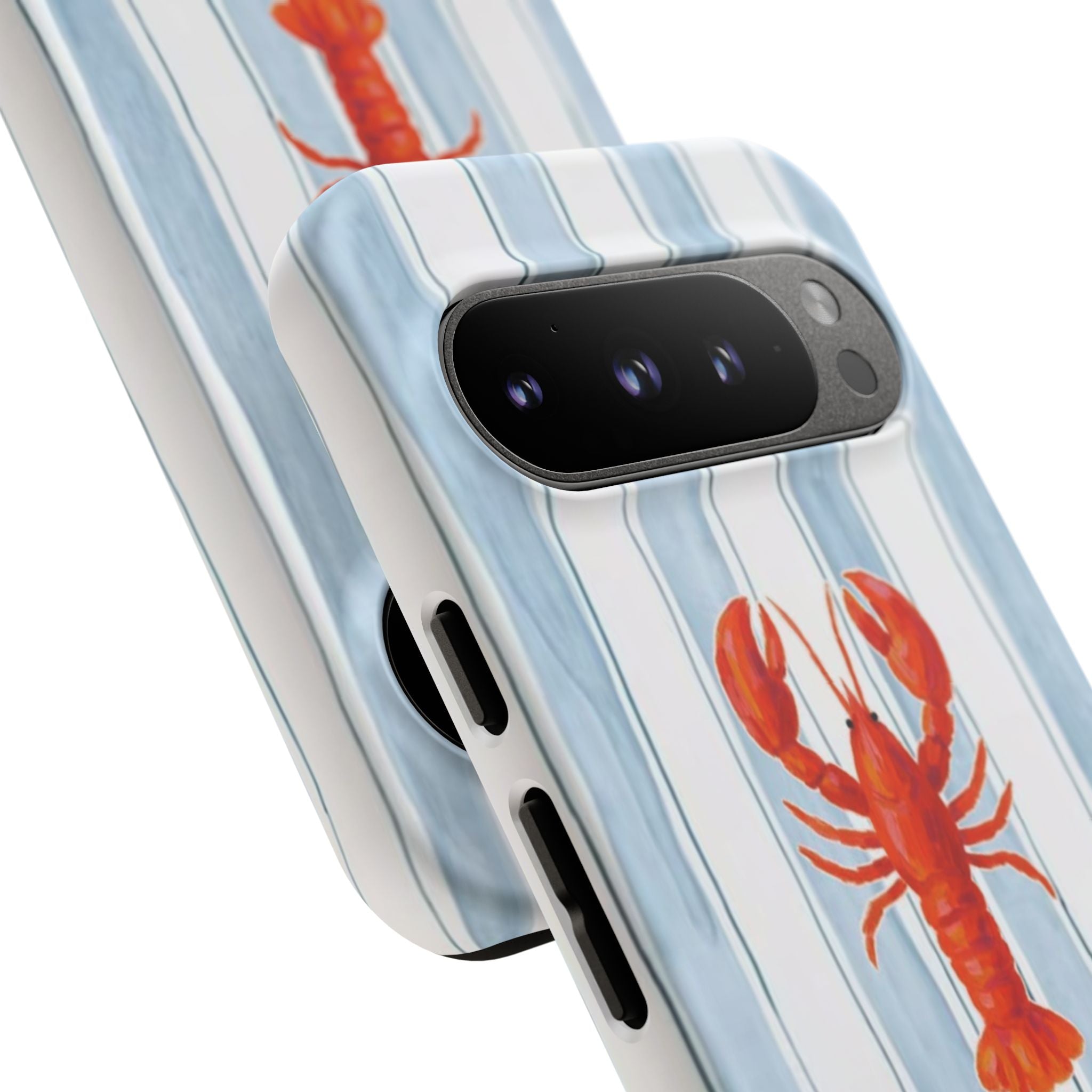 Lobster Stripe Phone Case — Nautical Blue & White Protective Cover