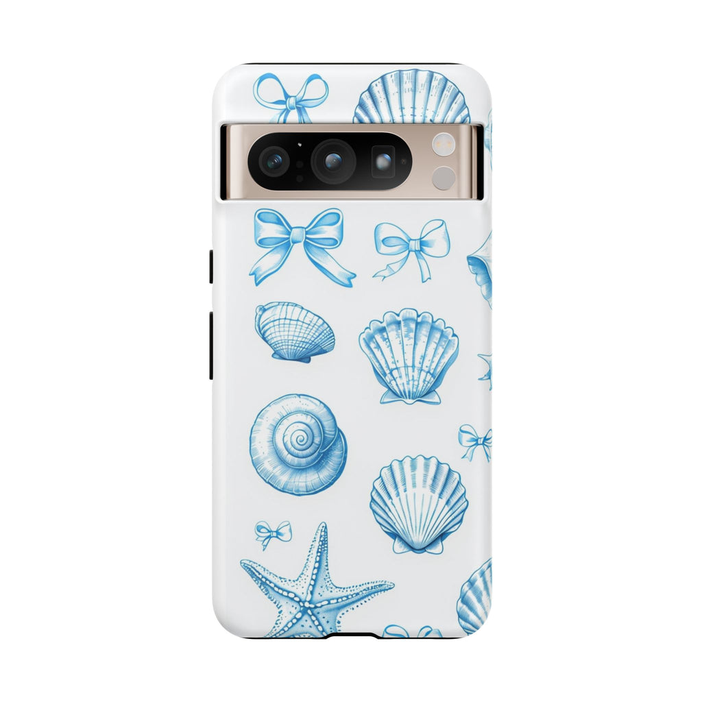 Seaside Shells Phone Case — Blue Nautical Shell & Starfish Pattern