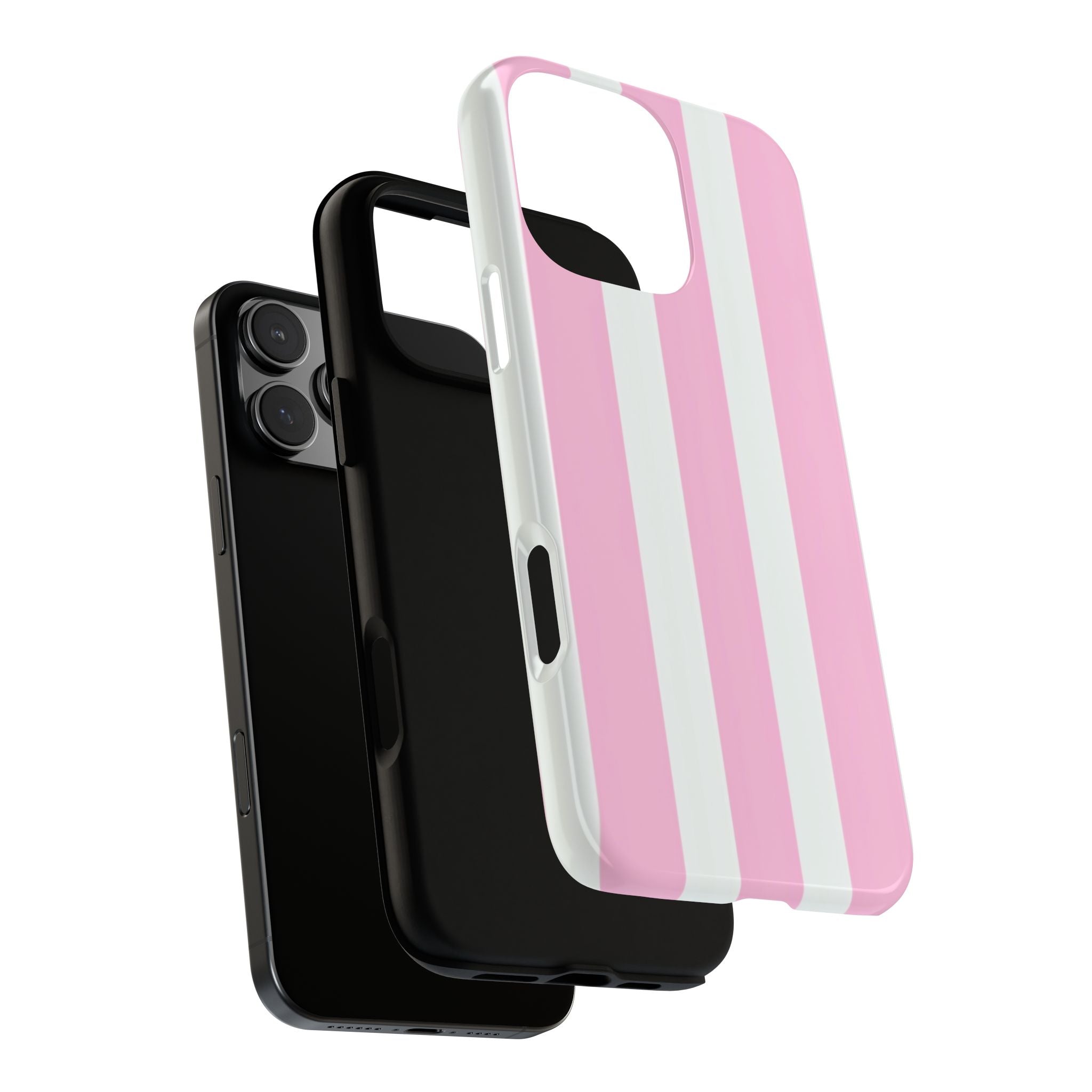 Pink & White Striped Tough Phone Case — Durable Protective Phone Cover