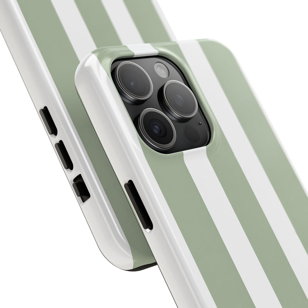 Sage & White Striped Tough Phone Case — Durable Protective Phone Cover