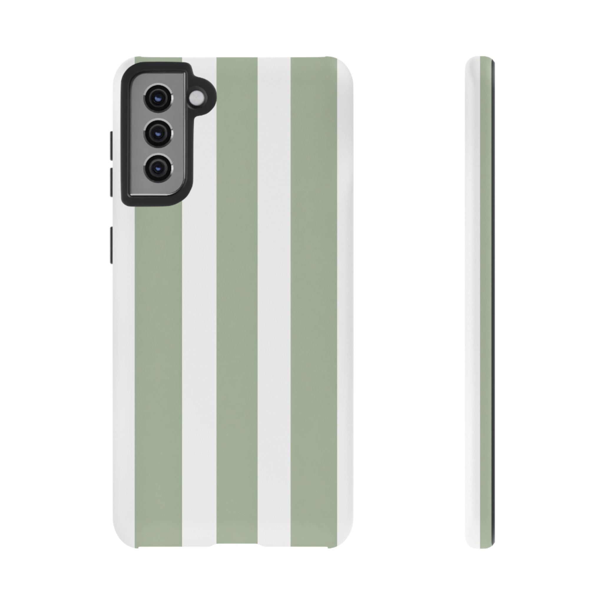 Striped Sage Tough Phone Case — Durable Green & White Vertical Stripe Phone Cover