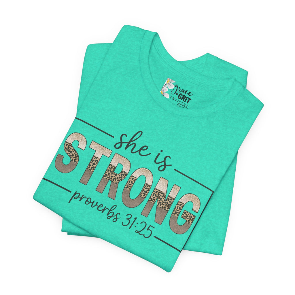 She Is Strong Floral Tee — Inspirational Women's Strength T-Shirt