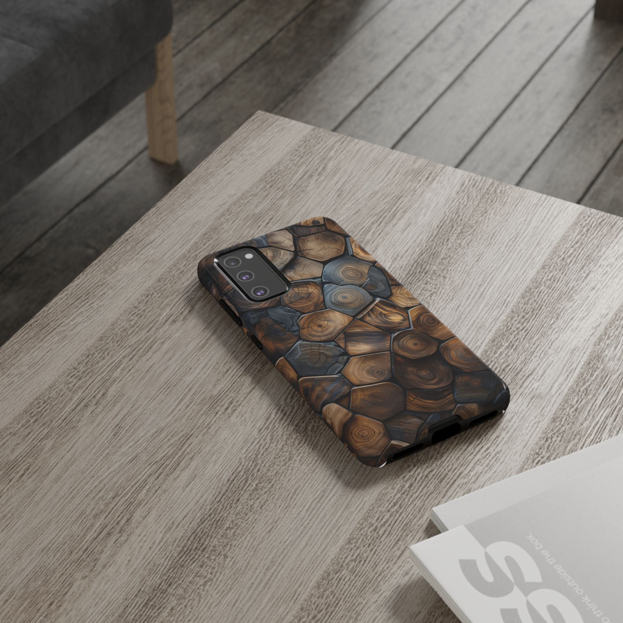 Wood Grain Hex Phone Case — Rustic Geometric iPhone Protection