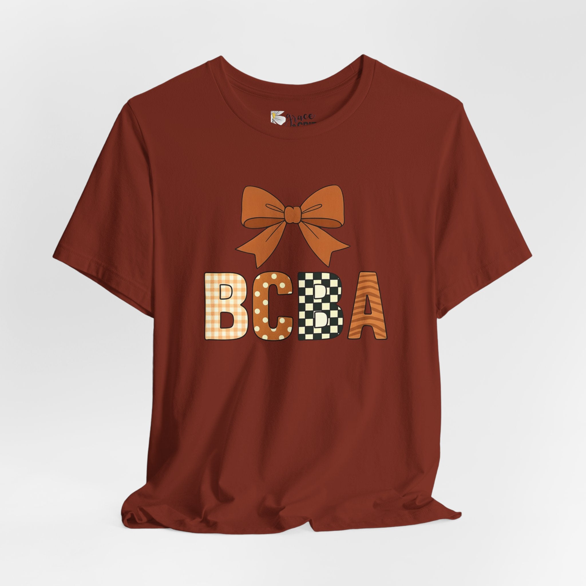 Fall Bow 'BCCA' Graphic Tee — Plaid & Checker Pattern Seasonal Shirt