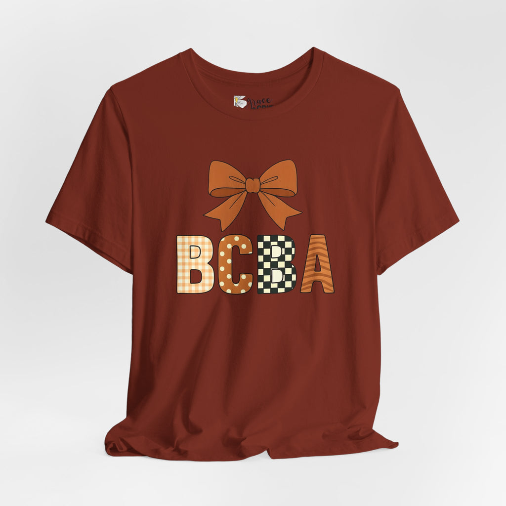 BCBA Monogram Tee | Bow Accent, Orange Plaid and Polka Dot Letters