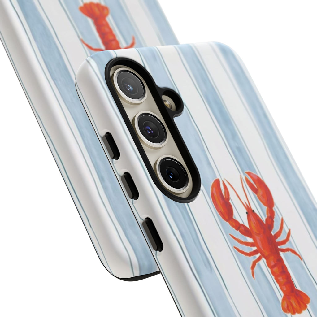 Lobster Stripe Phone Case — Nautical Blue & White Protective Cover