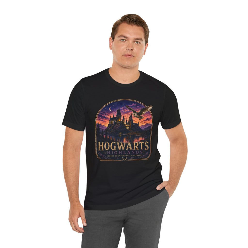 Hogwarts Highlands Graphic Tee — Sunset Castle Illustration T‑Shirt