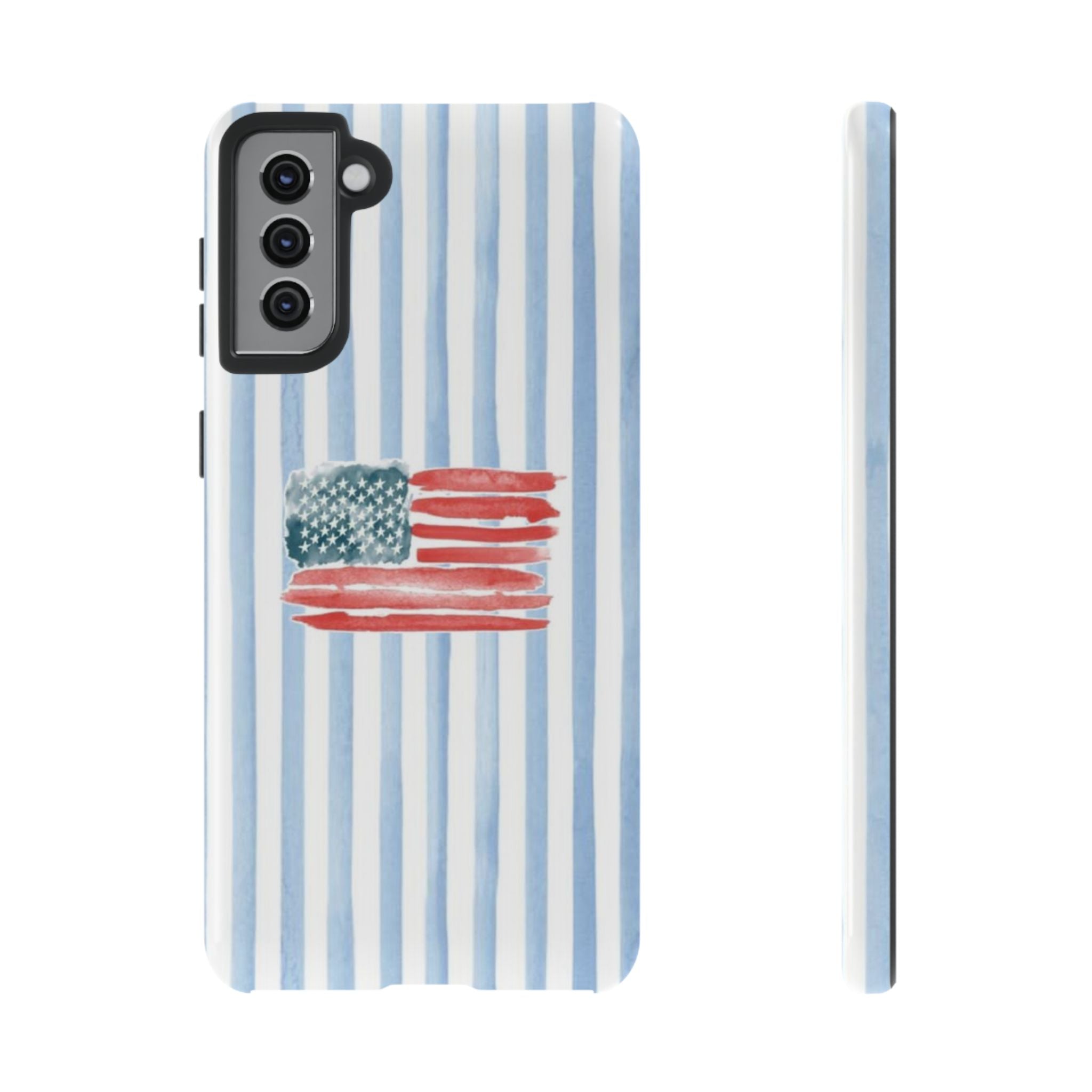 American Flag Watercolor Phone Case - Blue Stripe Tough Case
