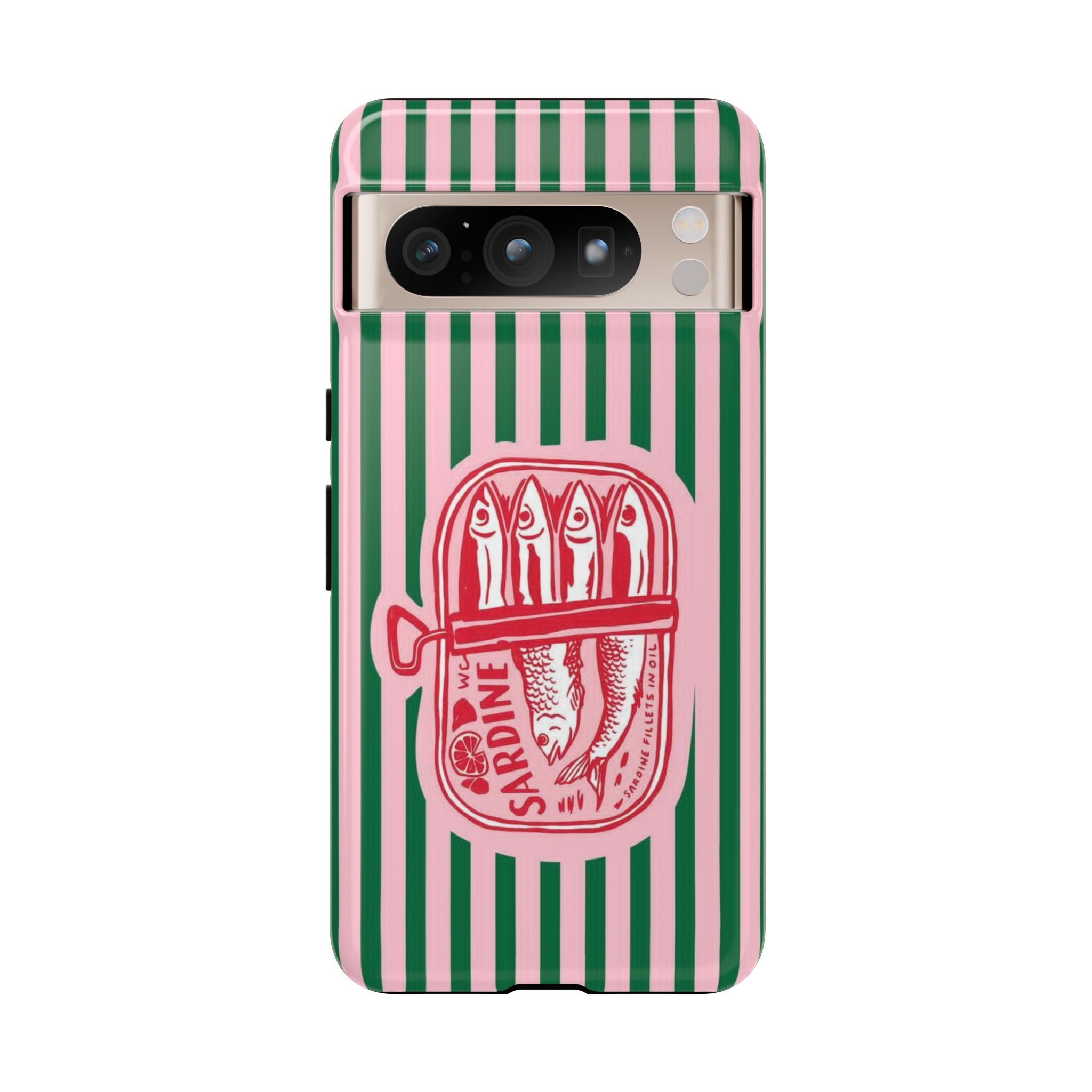 Sardine Stripe Phone Case — Retro Pink & Green Nautical Protection
