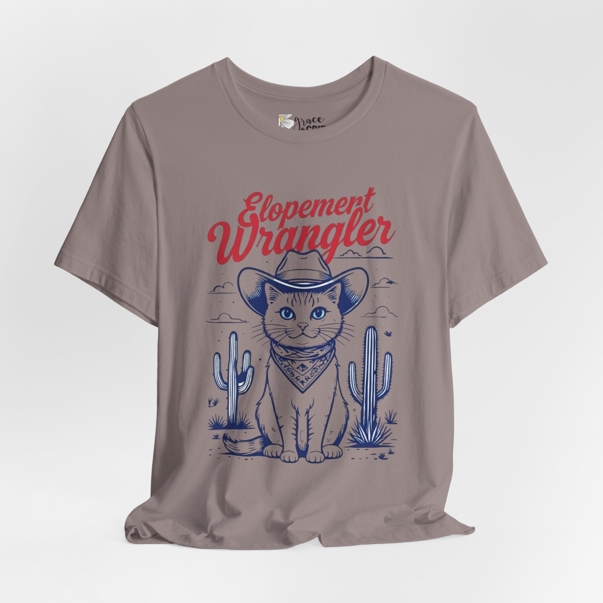 Elopement Wrangler Cat Tee | Cowboy Hat Cactus Desert Cat Illustration