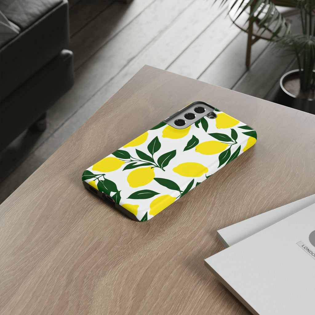Lemon Pattern Tough Phone Case — Bright Citrus Protective Cover