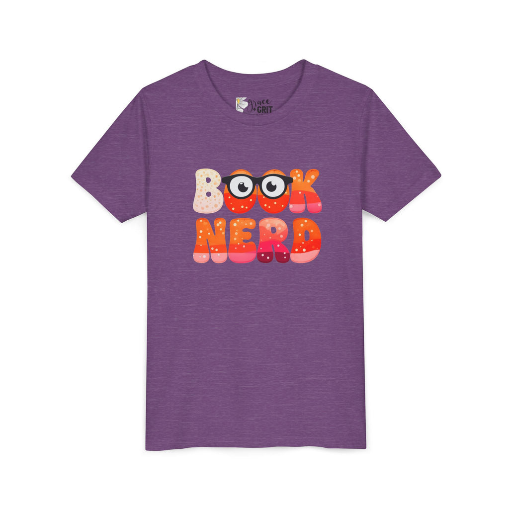 Book Nerd Youth Tee | Cute Retro Bubble Letters with Glasses