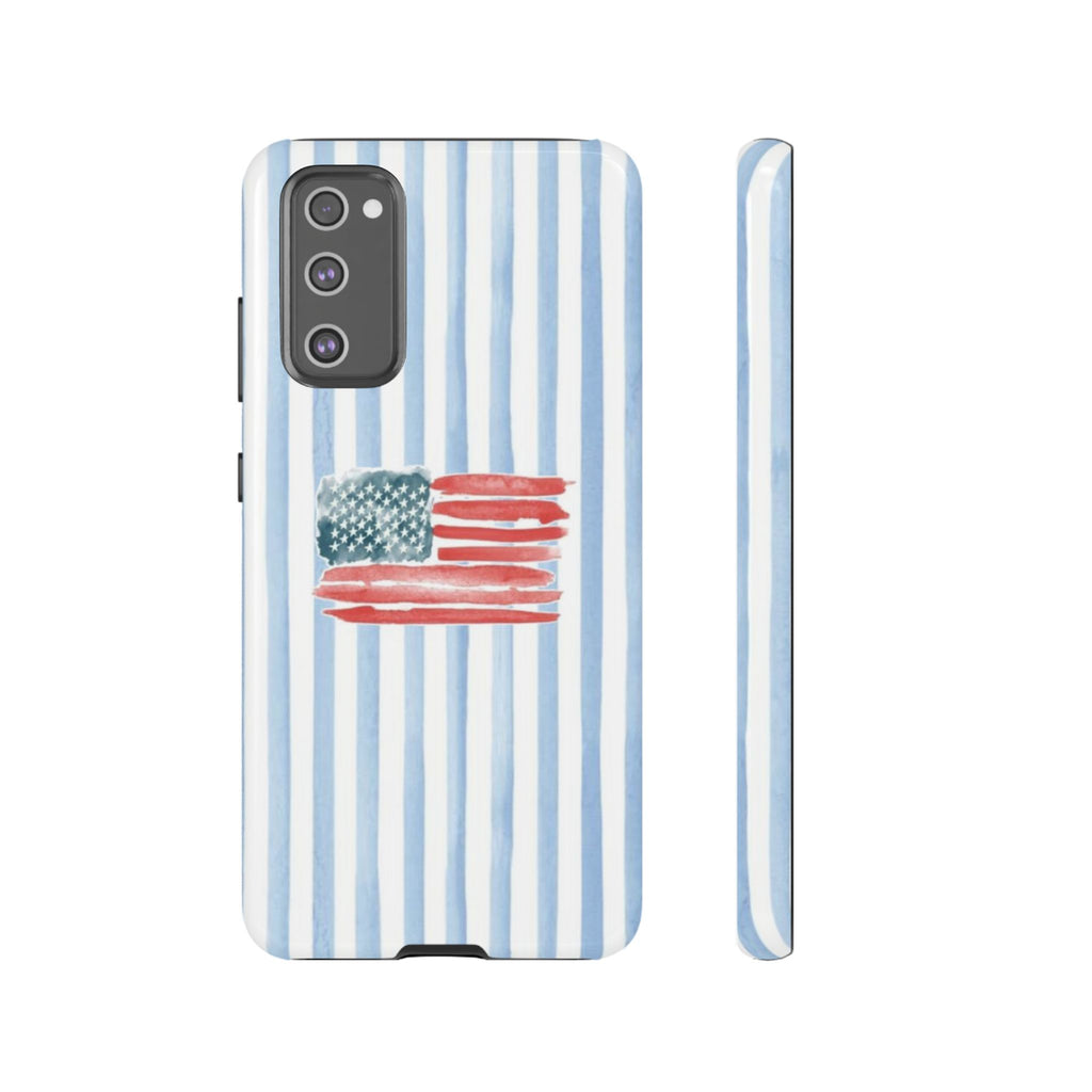 American Flag Watercolor Phone Case - Blue Stripe Tough Case