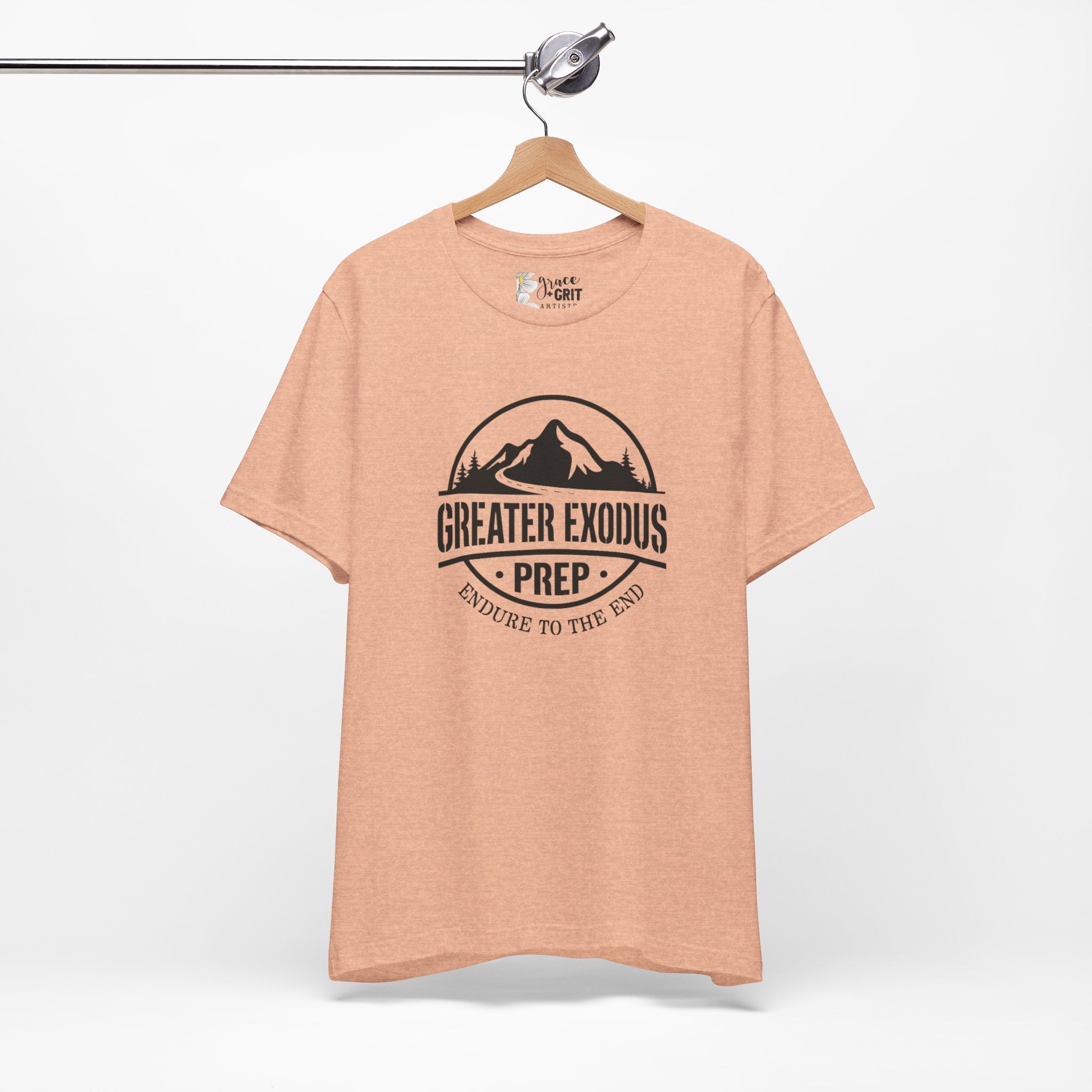 Greater Exodus Prep T-Shirt — Mountain Logo “Endure to the End” Adventure Tee