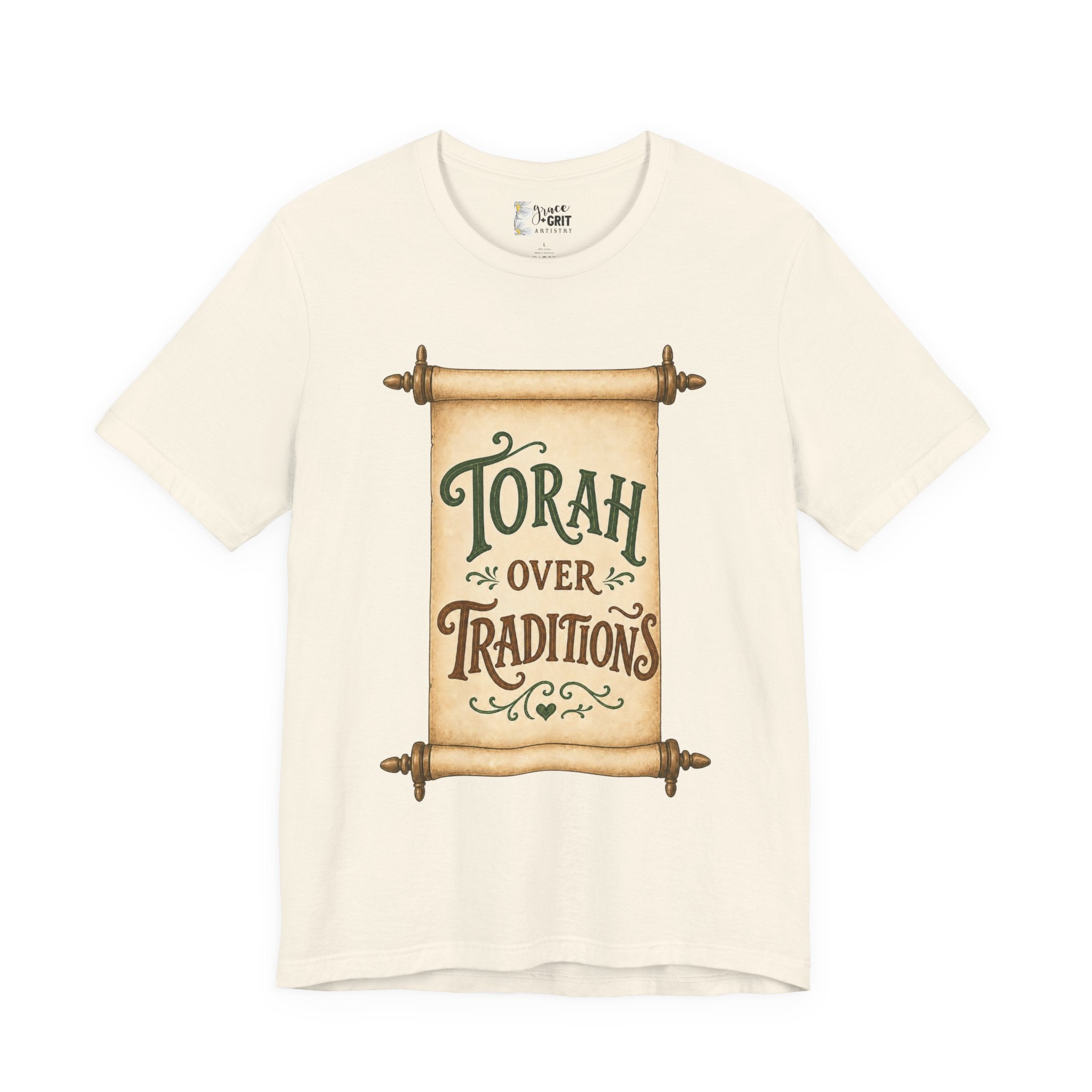 Torah Over Traditions Tee | Scroll Typography Jewish Faith Shirt