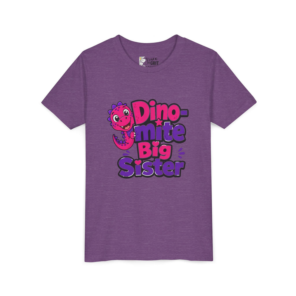 Dino-mite Big Sister Youth Tee — Cute Pink Dinosaur Big Sister Shirt