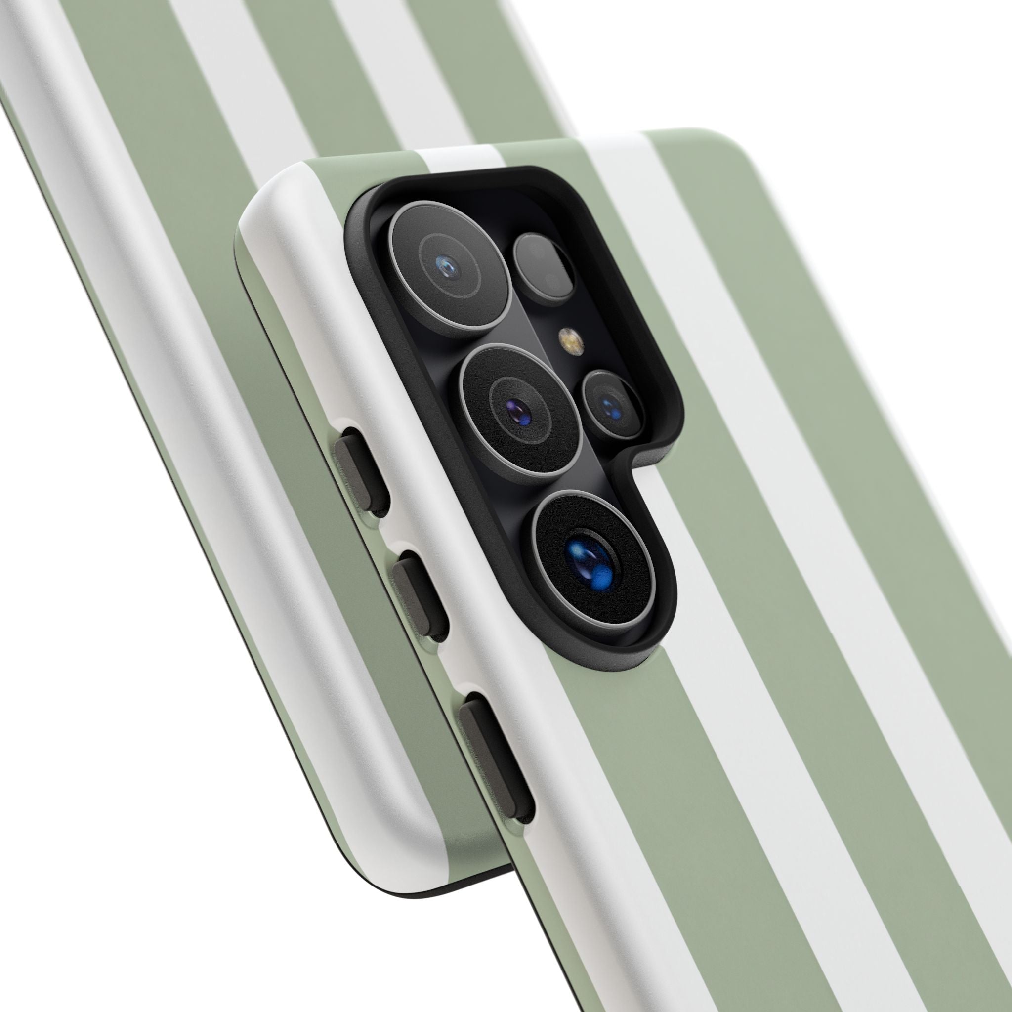 Striped Sage Tough Phone Case — Durable Green & White Vertical Stripe Phone Cover