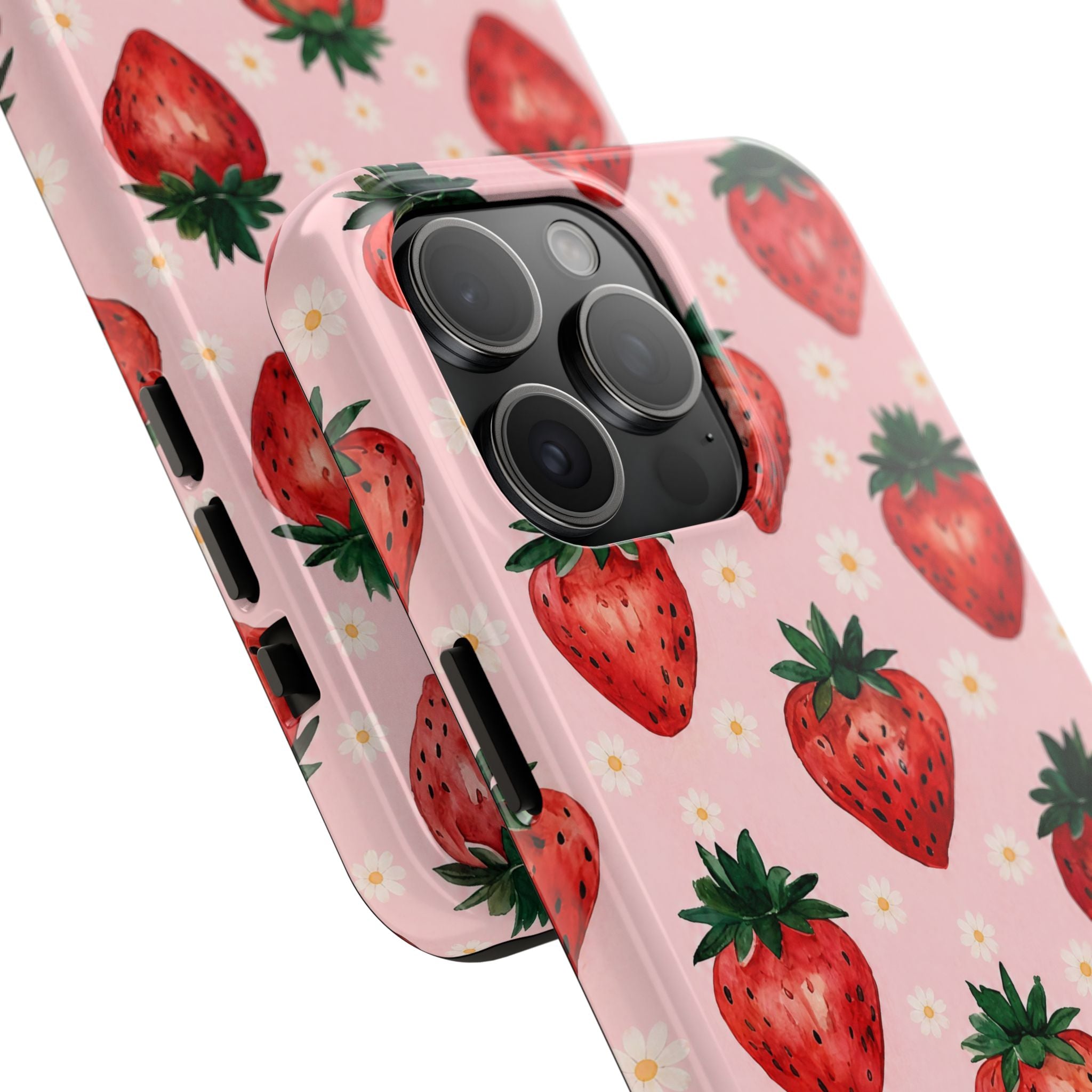 Strawberry Pattern Tough Phone Case — Cute Pink Fruit iPhone/Android Protection
