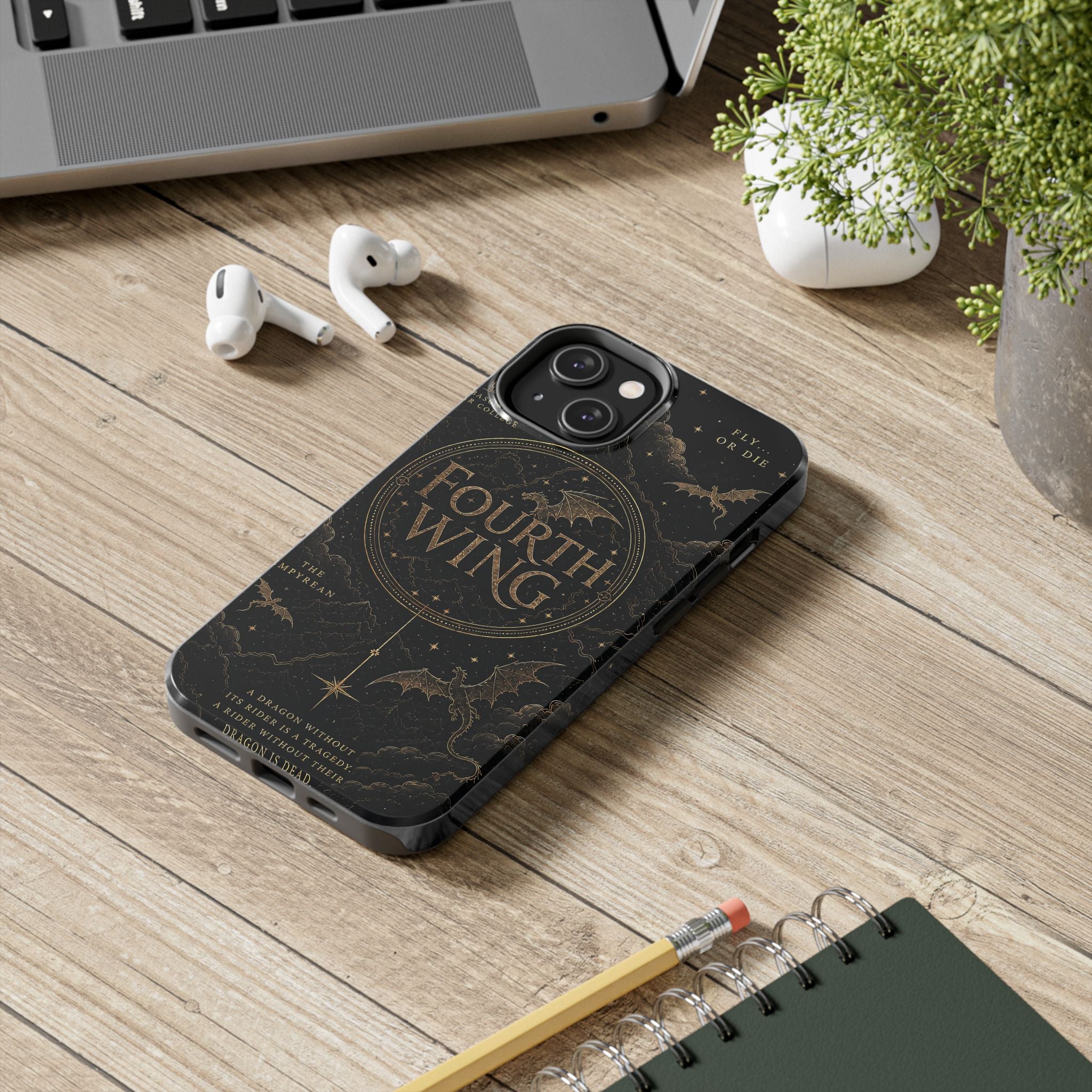 Fourth Wing Tough Phone Case — Dark Fantasy Dragon Design, 'Fly or Die' Quote