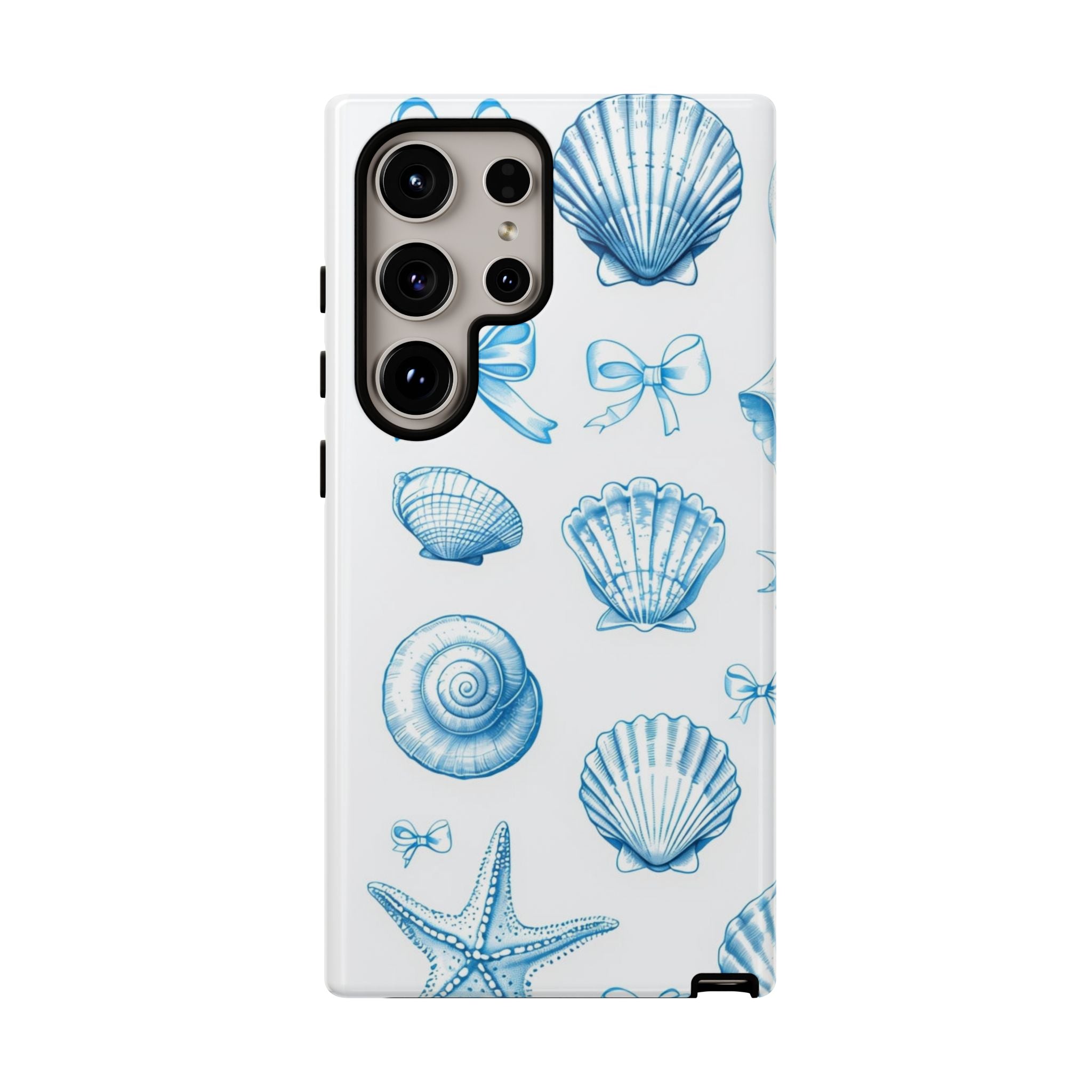 Seaside Shells Phone Case — Blue Nautical Shell & Starfish Pattern