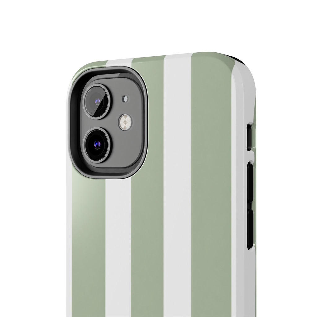 Sage & White Striped Tough Phone Case — Durable Protective Phone Cover