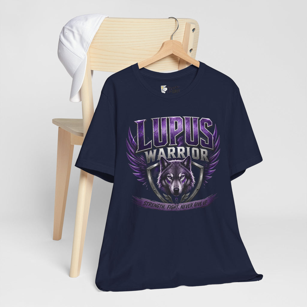 Lupus Warrior T-Shirt – Strength Hope Awareness Tee (Purple Ribbon Wolf Design)