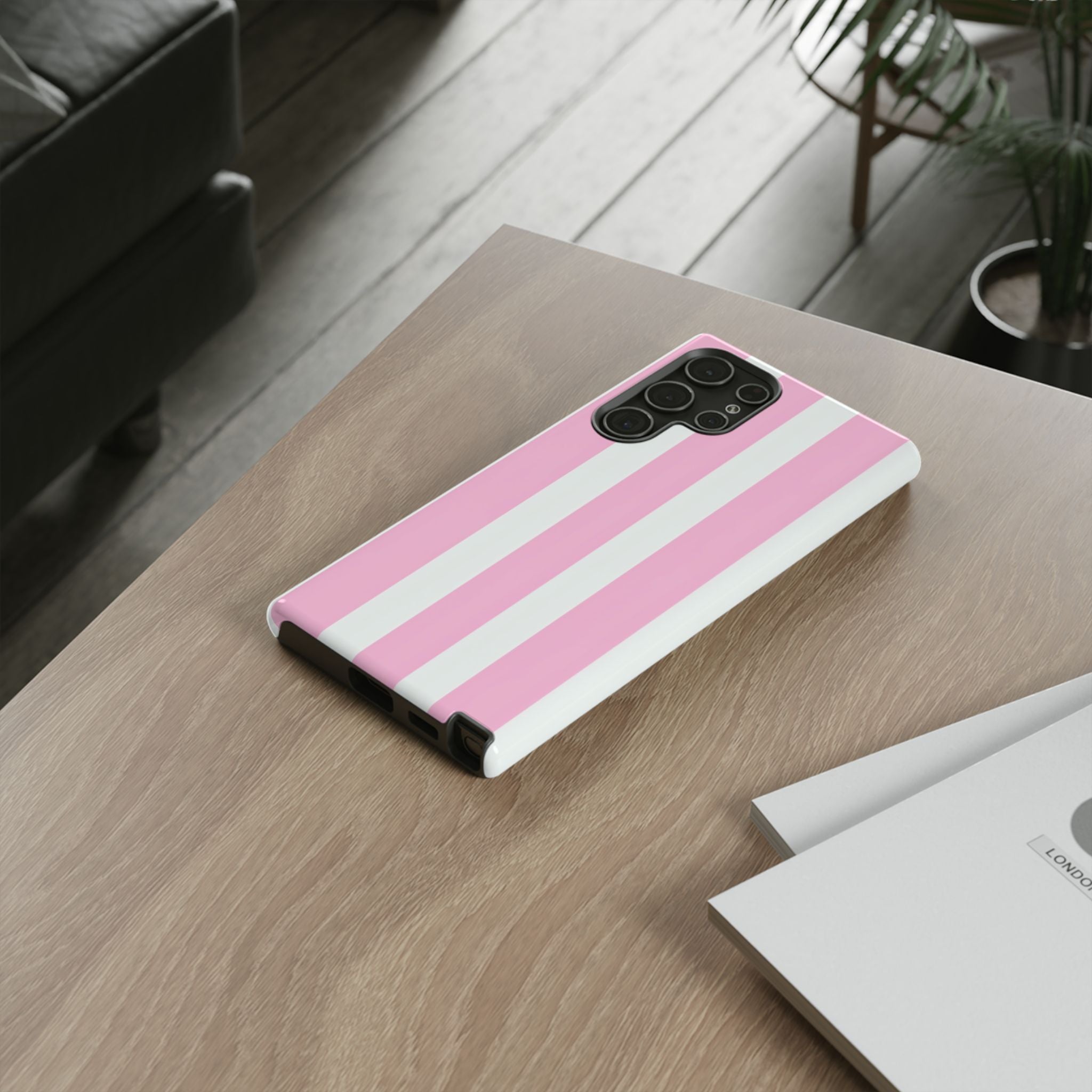 Pink & White Striped Tough Phone Case — Durable Protective Phone Cover