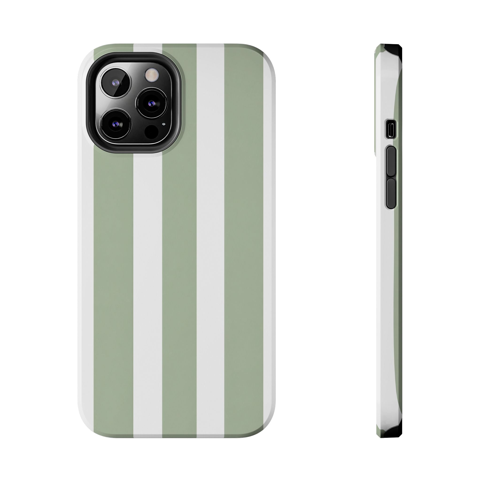 Sage & White Striped Tough Phone Case — Durable Protective Phone Cover