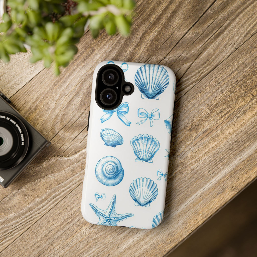 Seaside Shells Phone Case — Blue Nautical Shell & Starfish Pattern