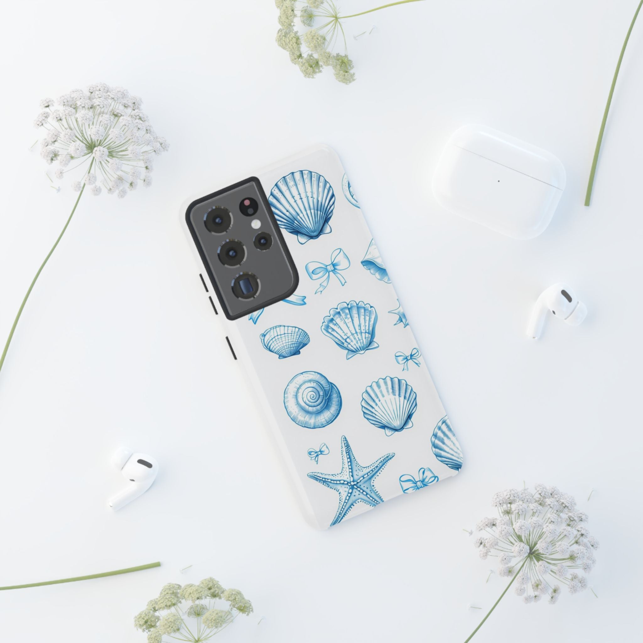 Seaside Shells Phone Case — Blue Nautical Shell & Starfish Pattern