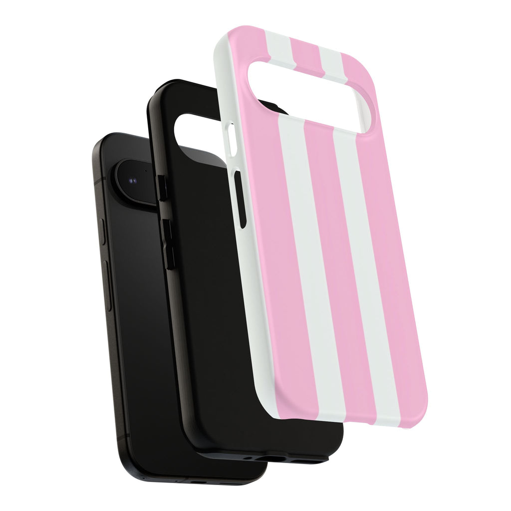 Pink & White Striped Tough Phone Case — Durable Protective Phone Cover