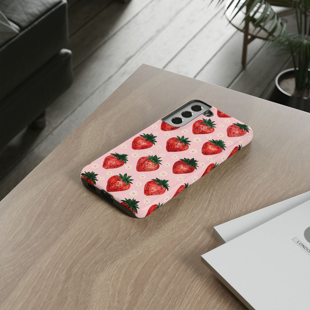 Strawberry Pattern Tough Case — Cute Pink Fruit Phone Case