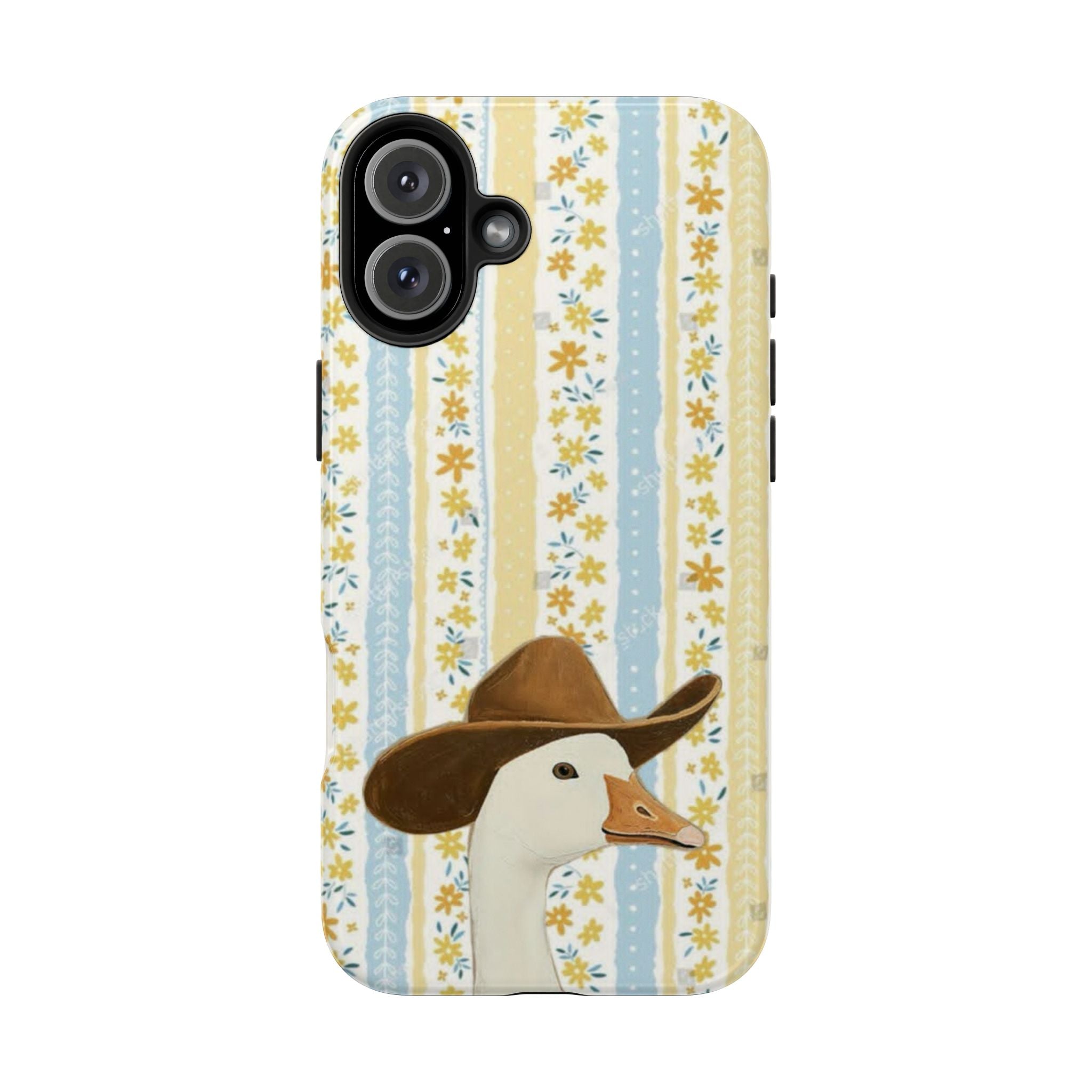 Cowboy Goose Tough Phone Case — Cute Farm Animal iPhone Case with Floral Stripes