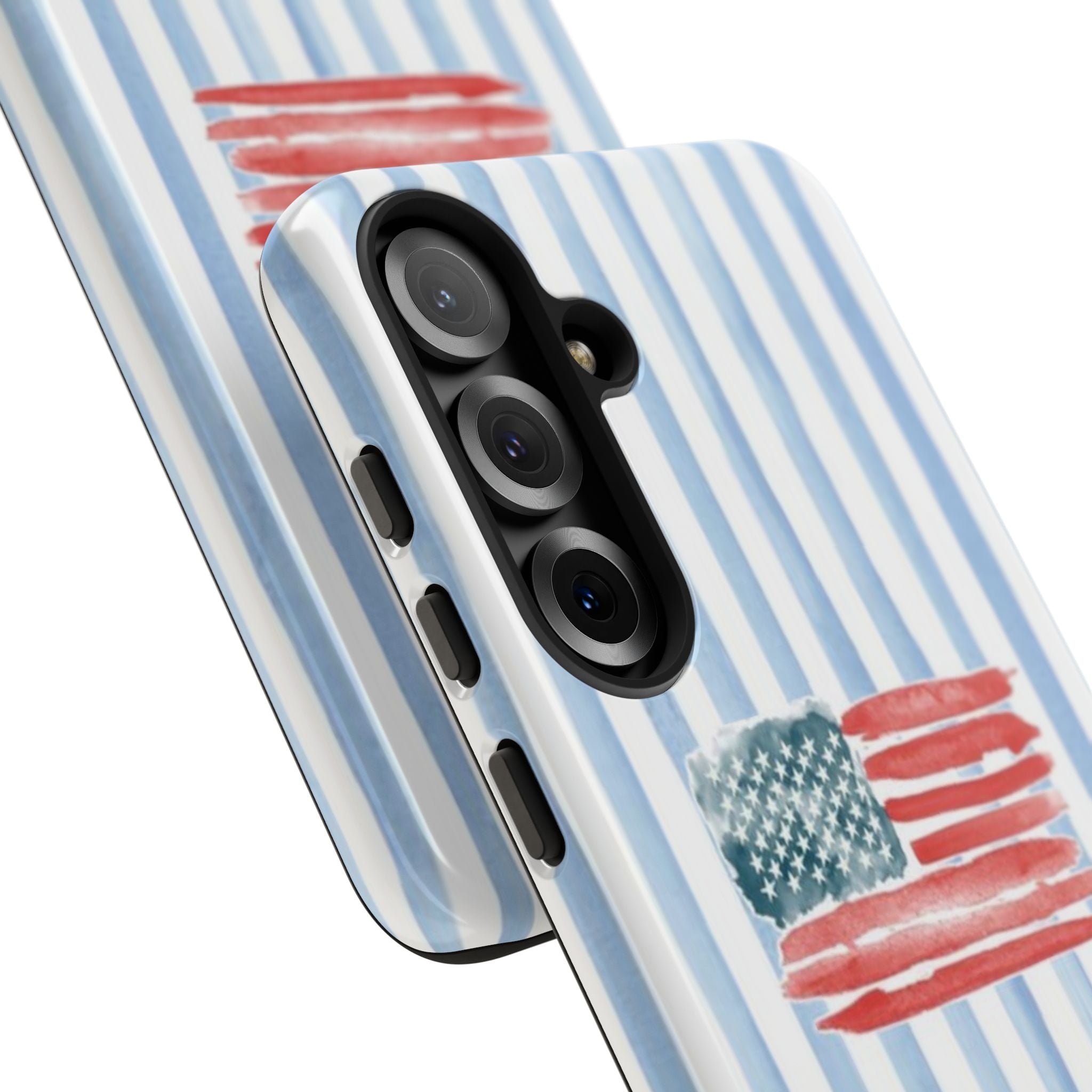 American Flag Watercolor Phone Case - Blue Stripe Tough Case