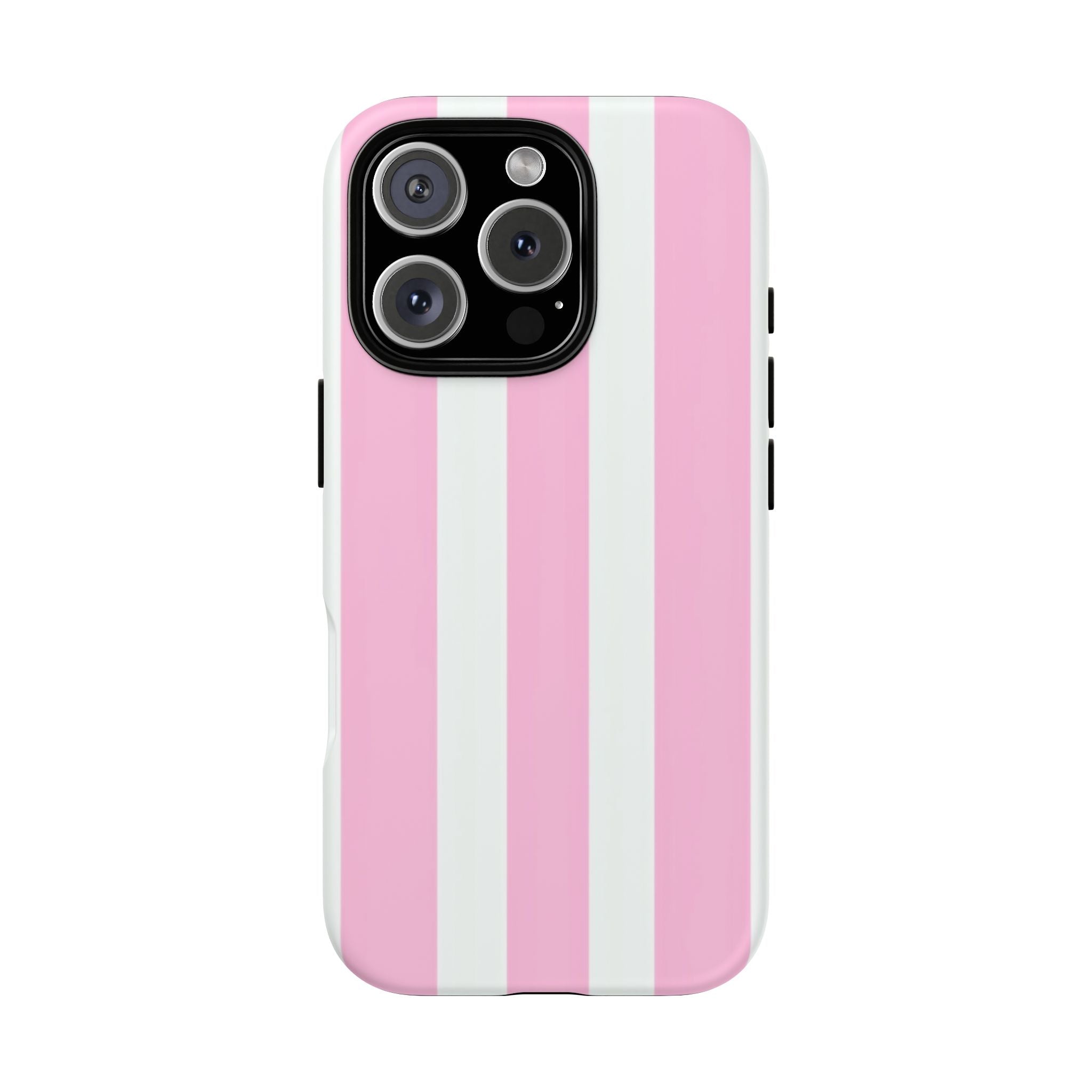 Pink & White Striped Tough Phone Case — Durable Protective Phone Cover