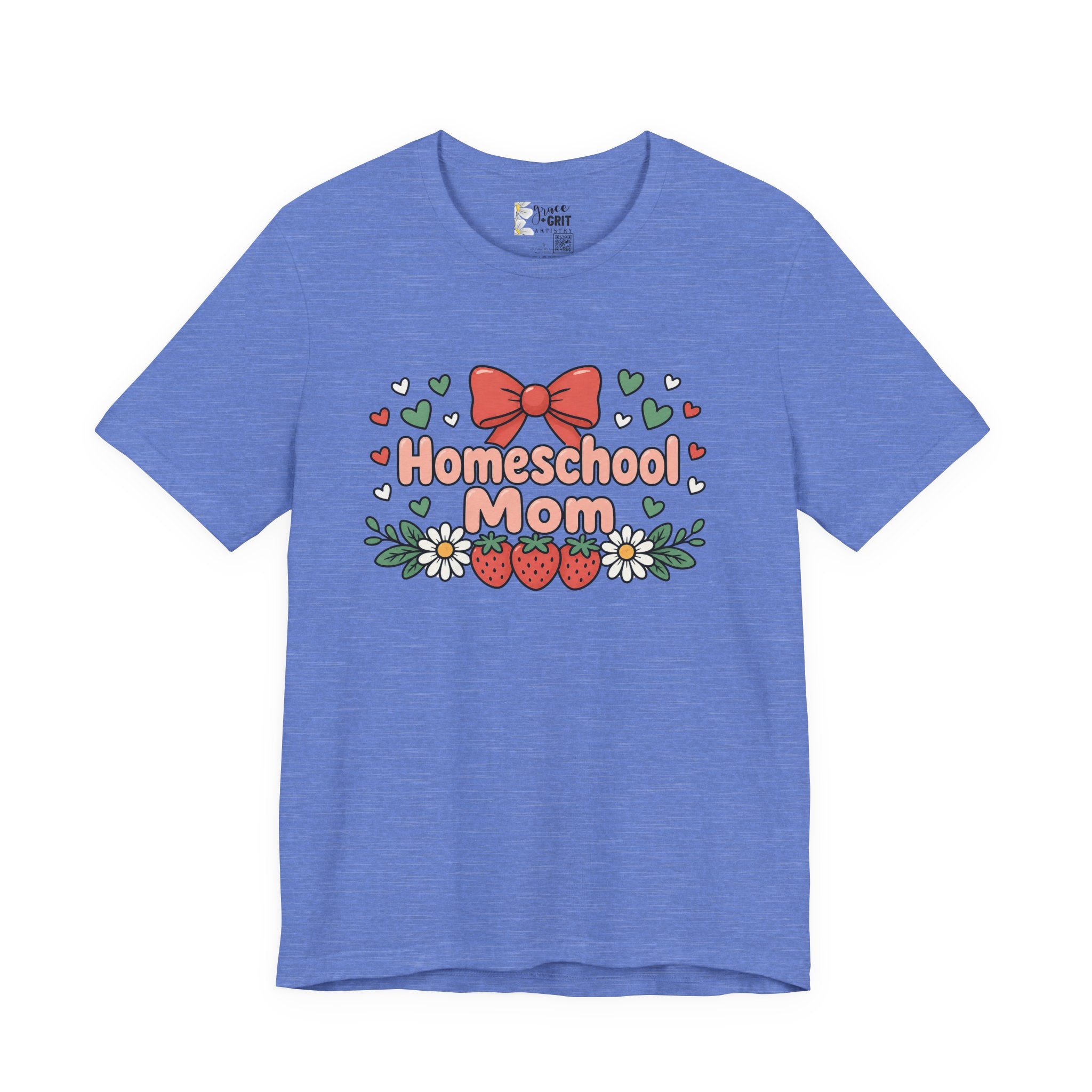 Homeschool Mom T-Shirt – Floral Strawberry Design with Bow