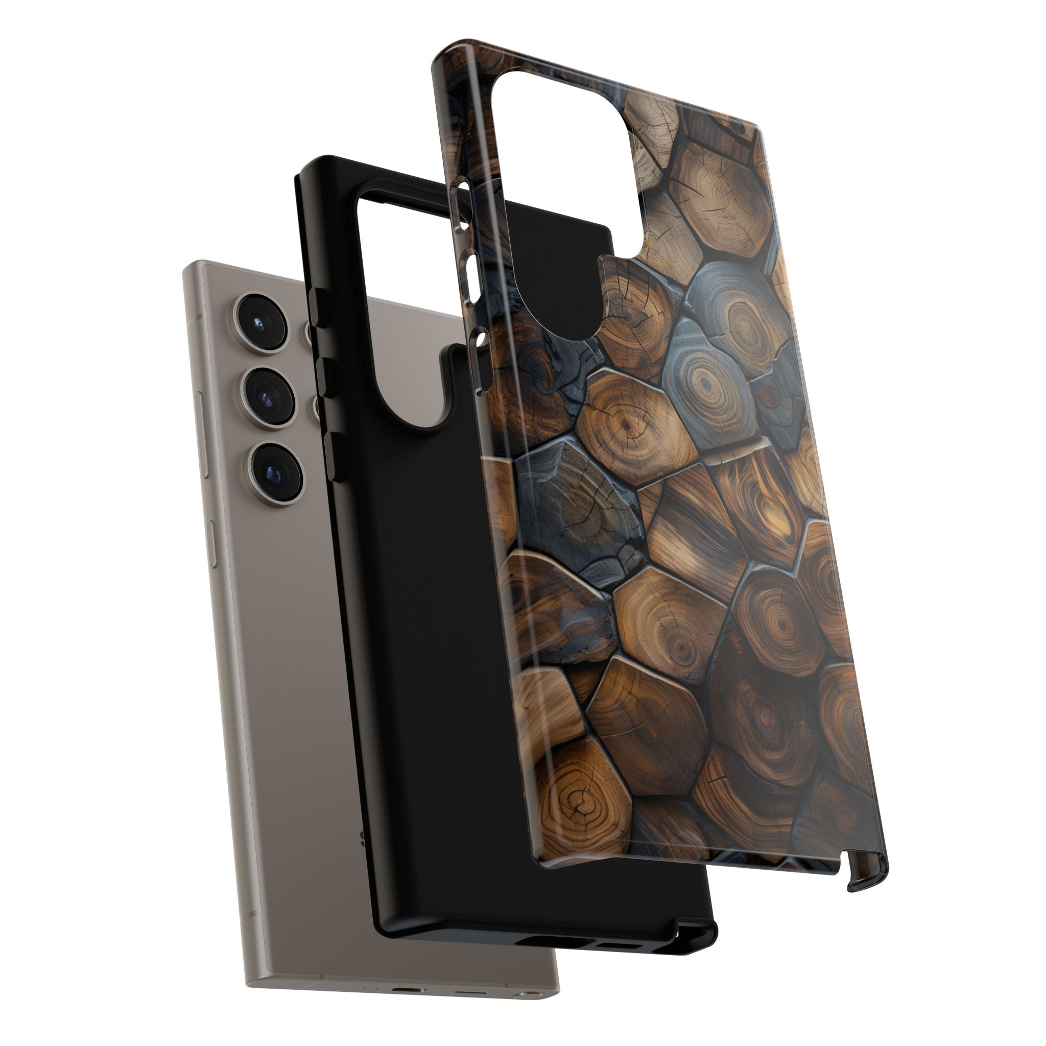 Wood Grain Hex Phone Case — Rustic Geometric iPhone Protection