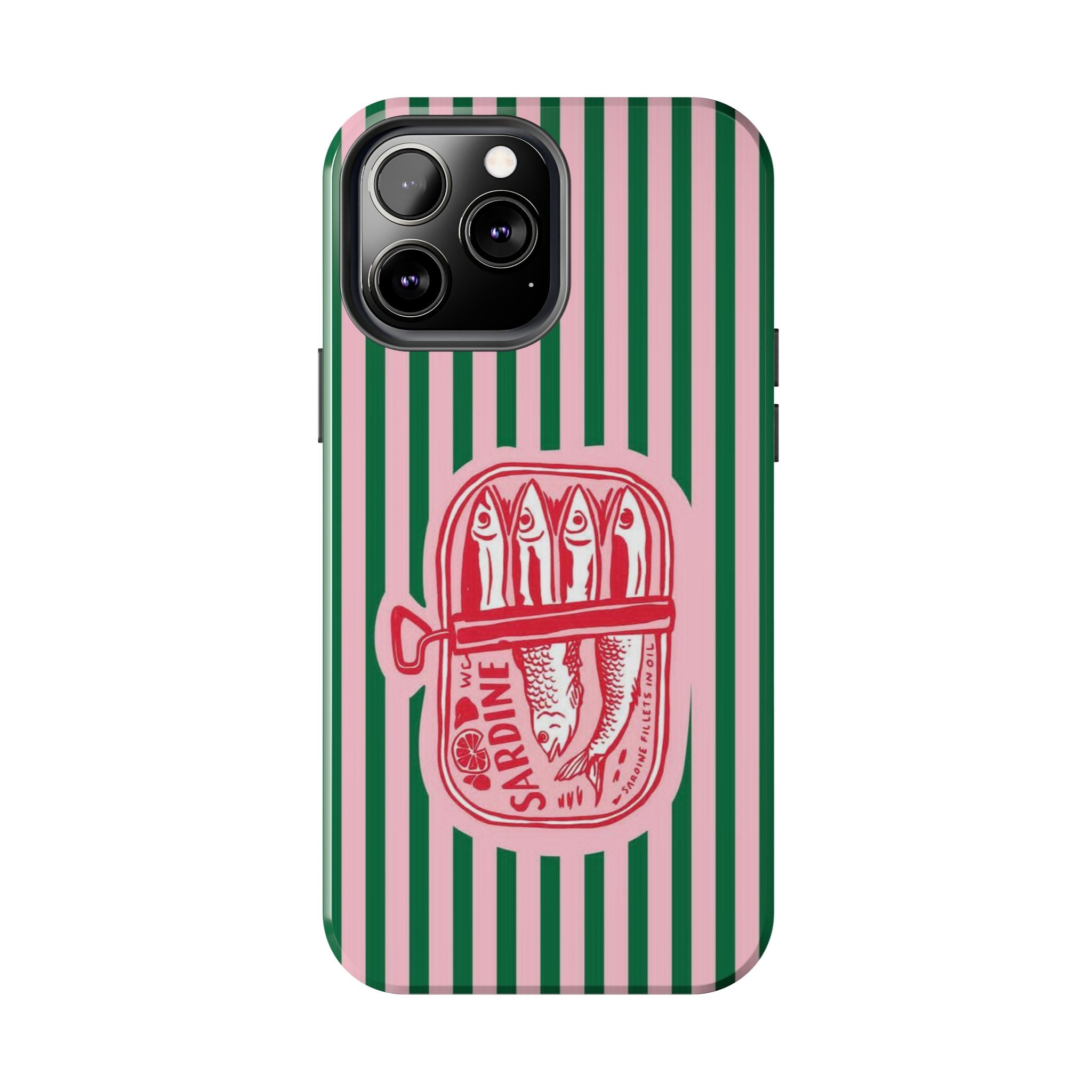 Sardine Stripes Tough Phone Case — Retro Pink & Green Protective Phone Cover