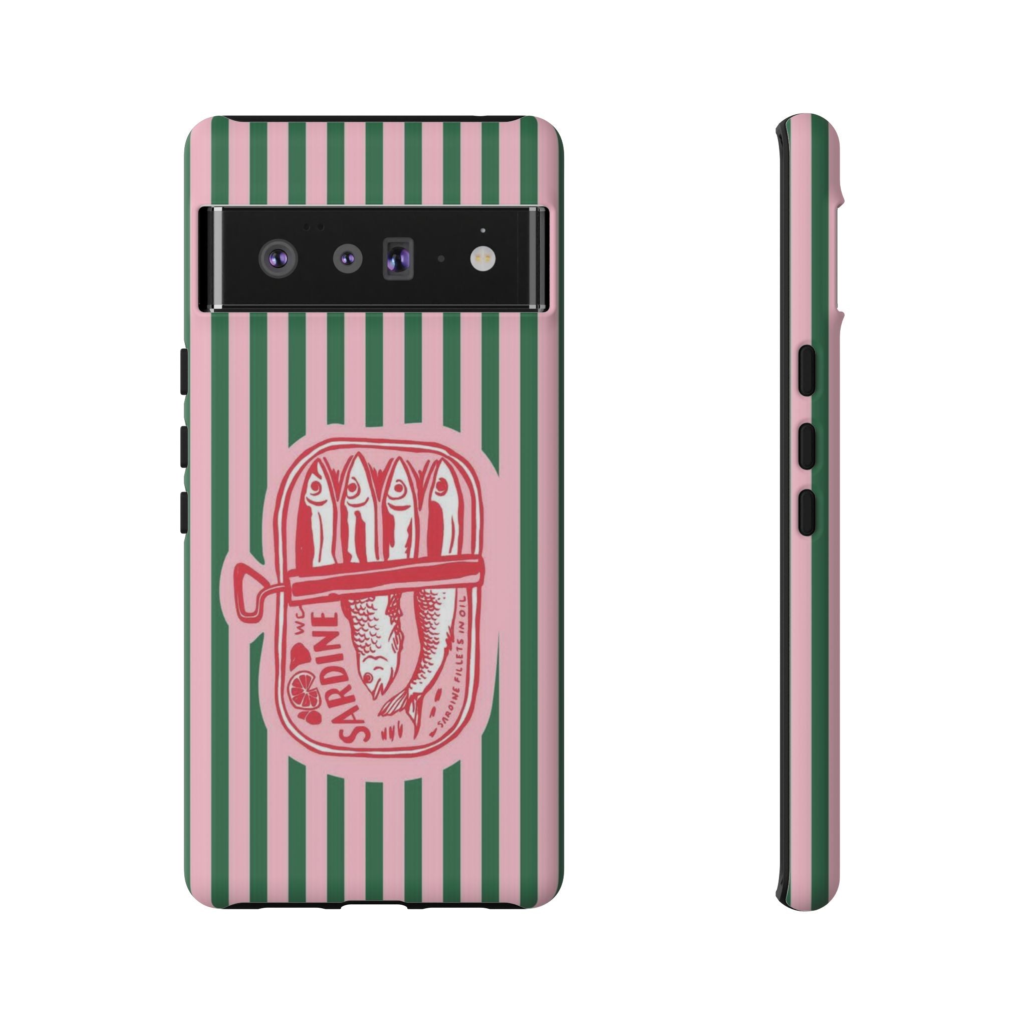 Sardine Stripe Phone Case — Retro Pink & Green Nautical Protection