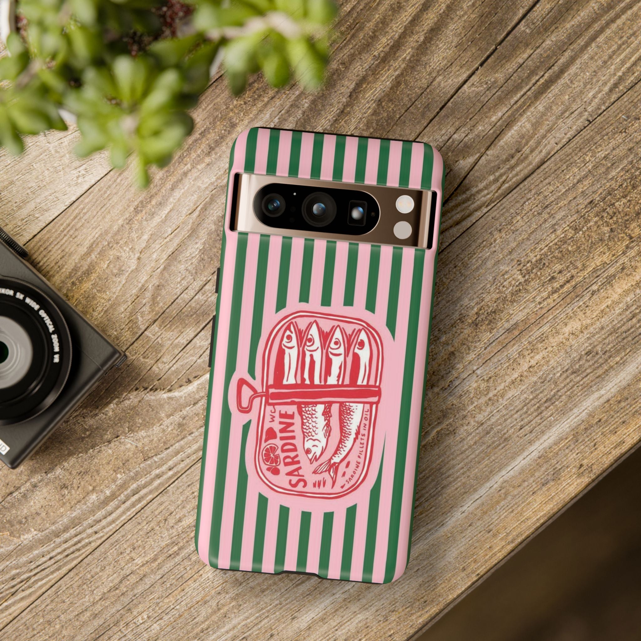 Sardine Stripe Phone Case — Retro Pink & Green Nautical Protection