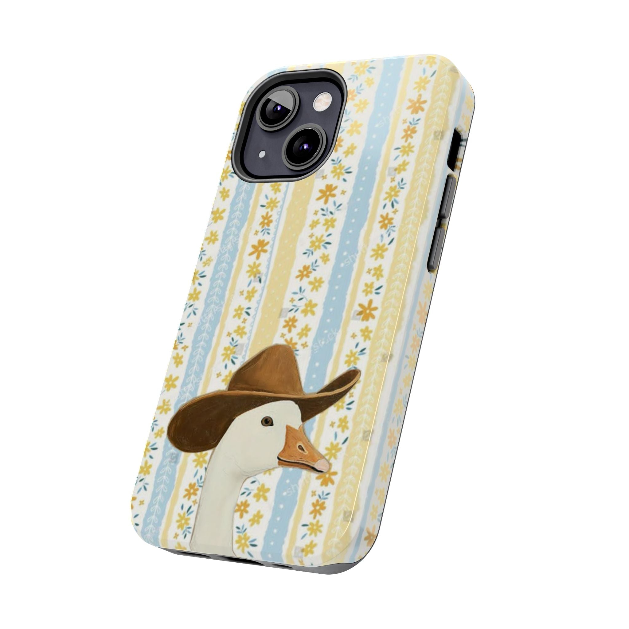 Cowboy Goose Tough Phone Case — Cute Farm Animal iPhone Case with Floral Stripes